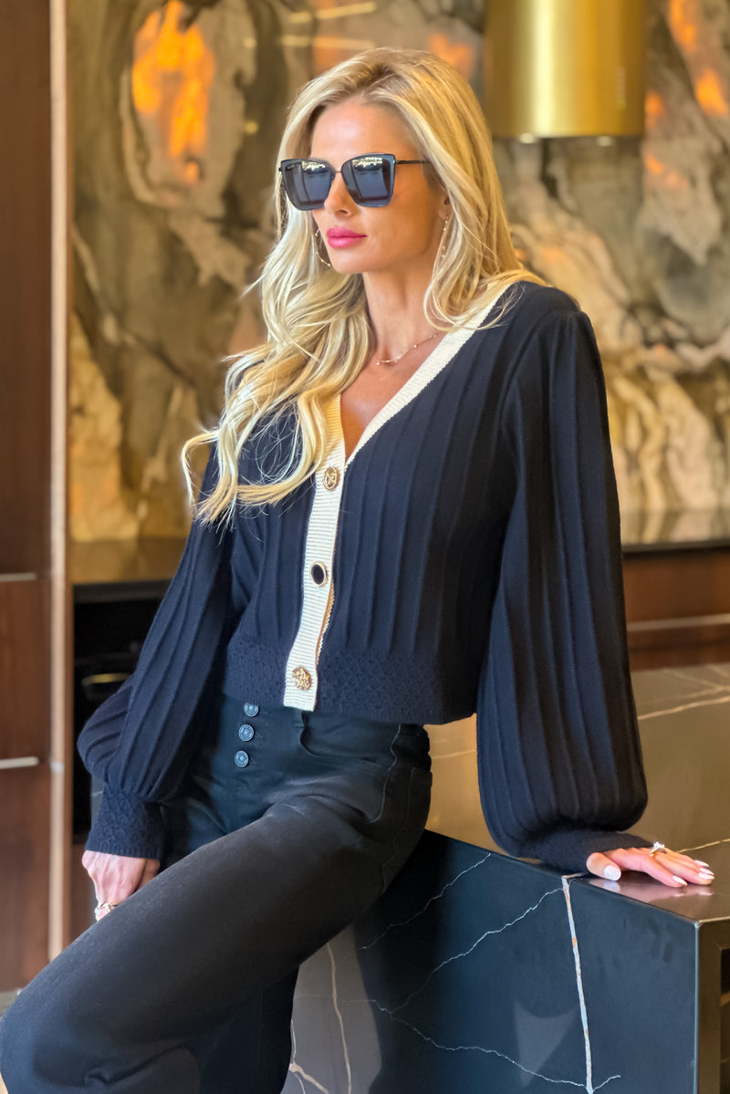 Laurie Crochet Detail Cardigan : Black