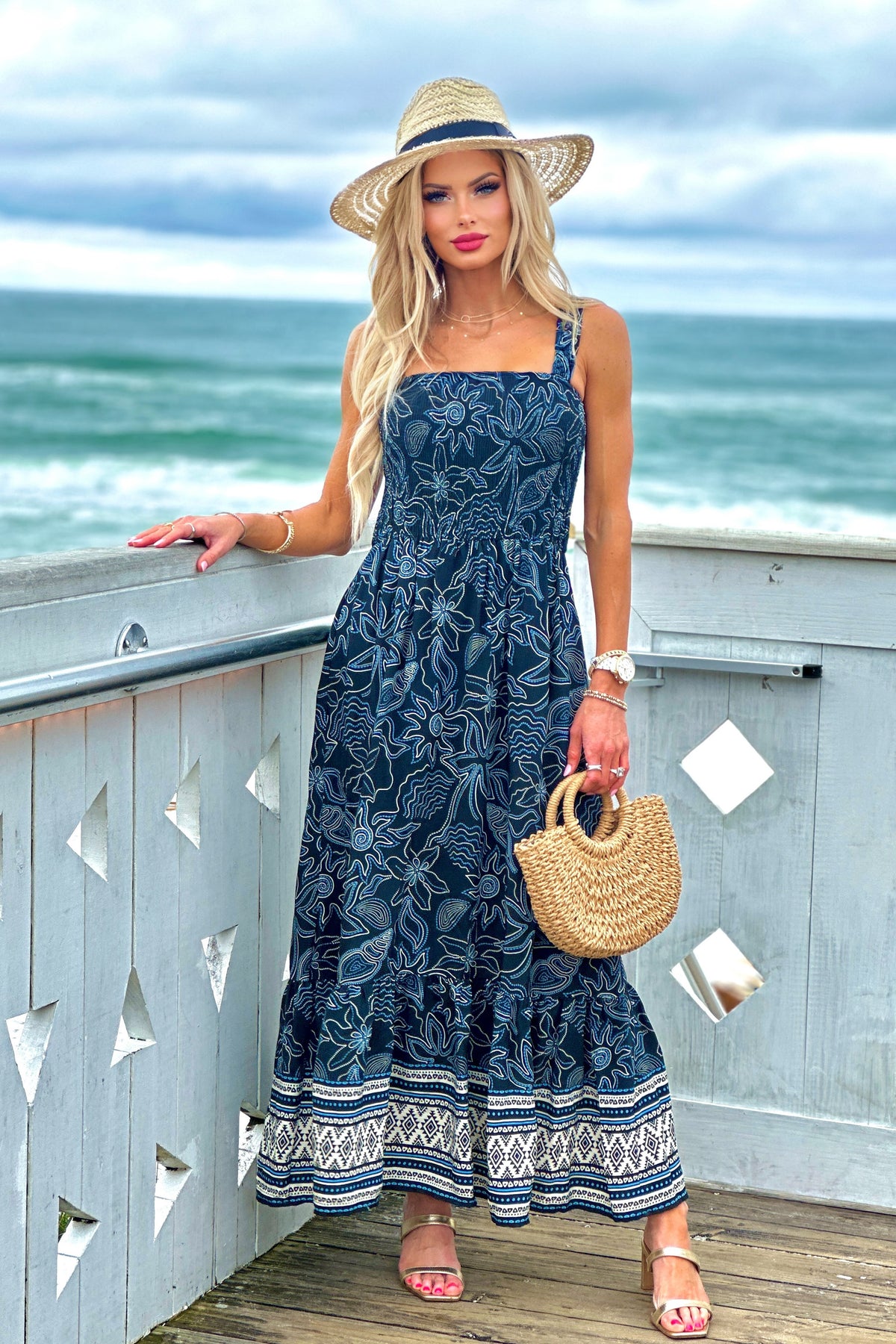Tribal Drea Lined Sleeveless Dress : Deep Sea