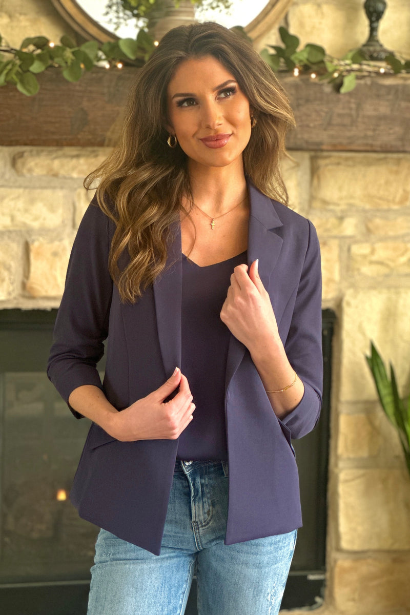 Ginnifer Shirred Sleeve Blazer : Oxford Blue