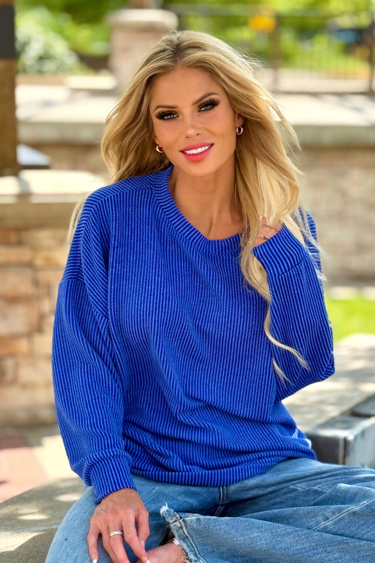 Henlee Ribbed Crew Neck Shirt : Sapphire