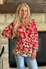 Tribal Kelani Printed Peasant Top : Scarlet