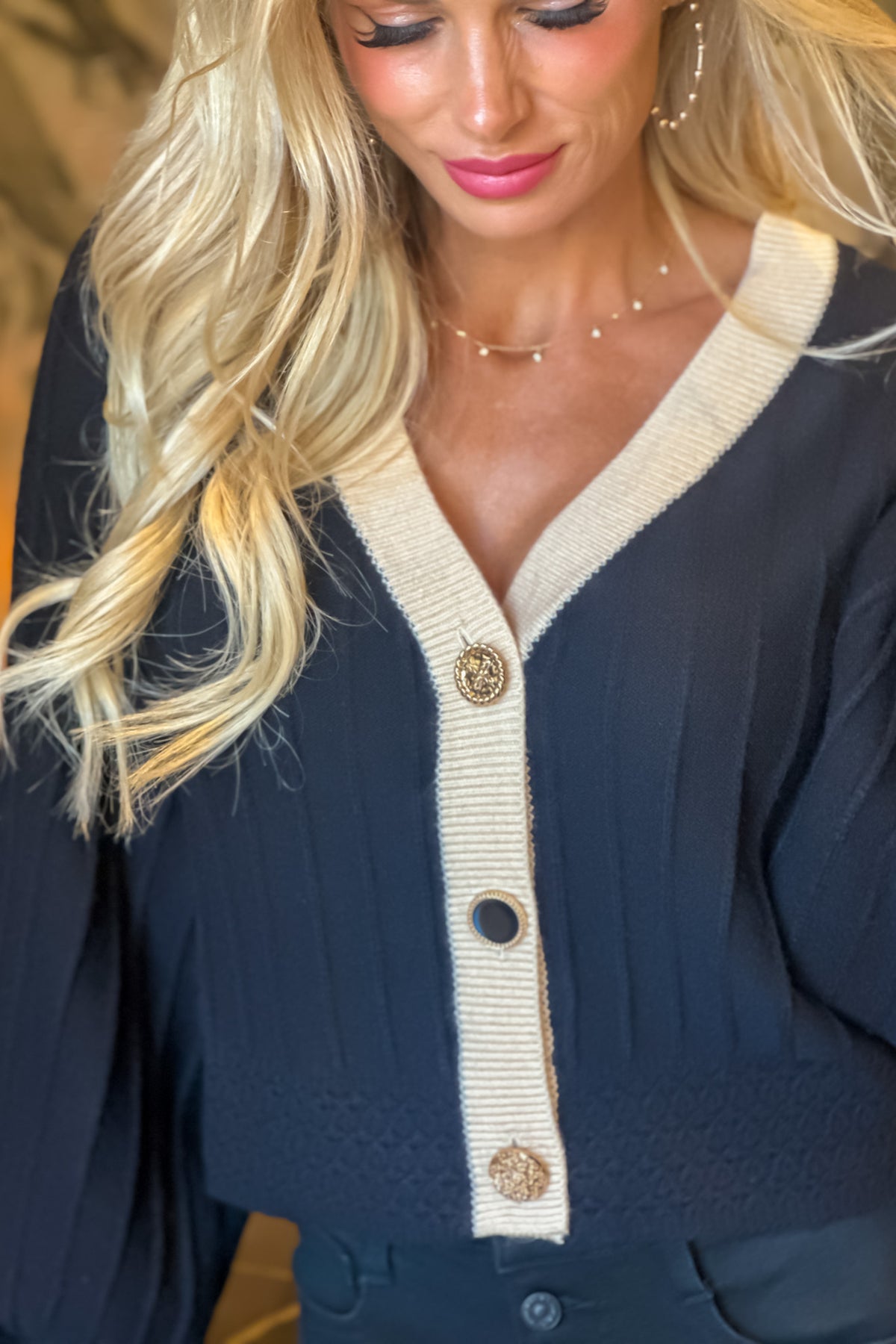 Laurie Crochet Detail Cardigan : Black