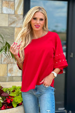 Toni Beaded Sleeve Blouse : Red