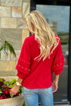 Toni Beaded Sleeve Blouse : Red