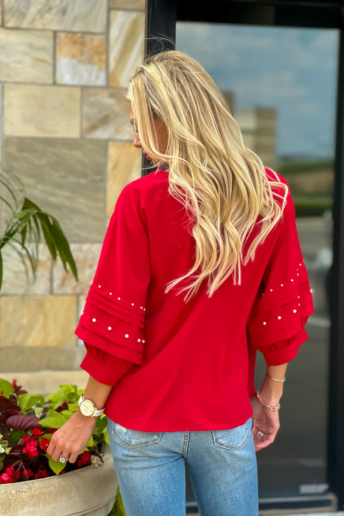 Toni Beaded Sleeve Blouse : Red