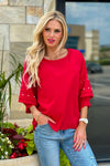 Toni Beaded Sleeve Blouse : Red