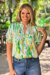 Brice Vneck Button Up Blouse : Green