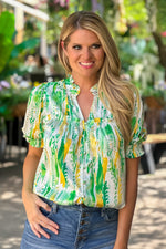 Brice Vneck Button Up Blouse : Green