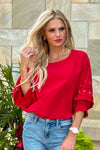 Toni Beaded Sleeve Blouse : Red