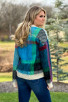 Happy Thoughts Plaid Fuzzy Sweater : Turquoise/Multi
