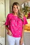 Dottie Embroidered Top : Hot Pink