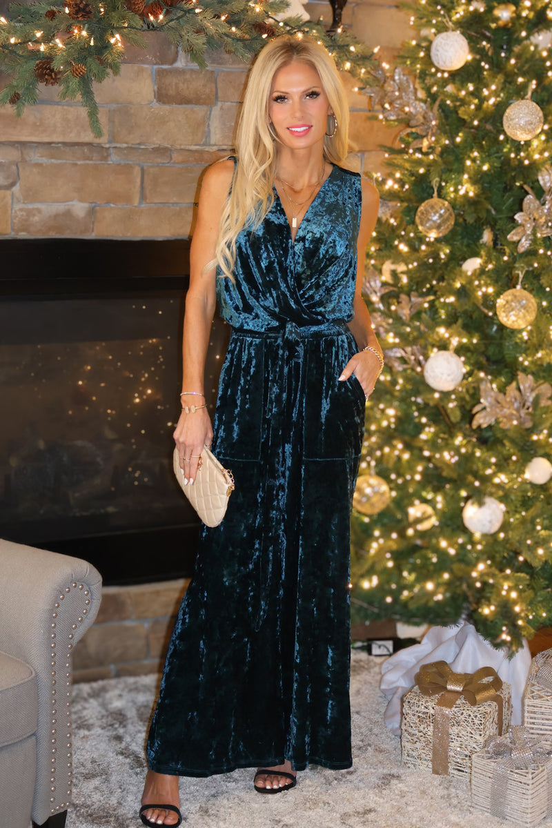Bristol Velvet Sleeveless Jumpsuit : Emerald