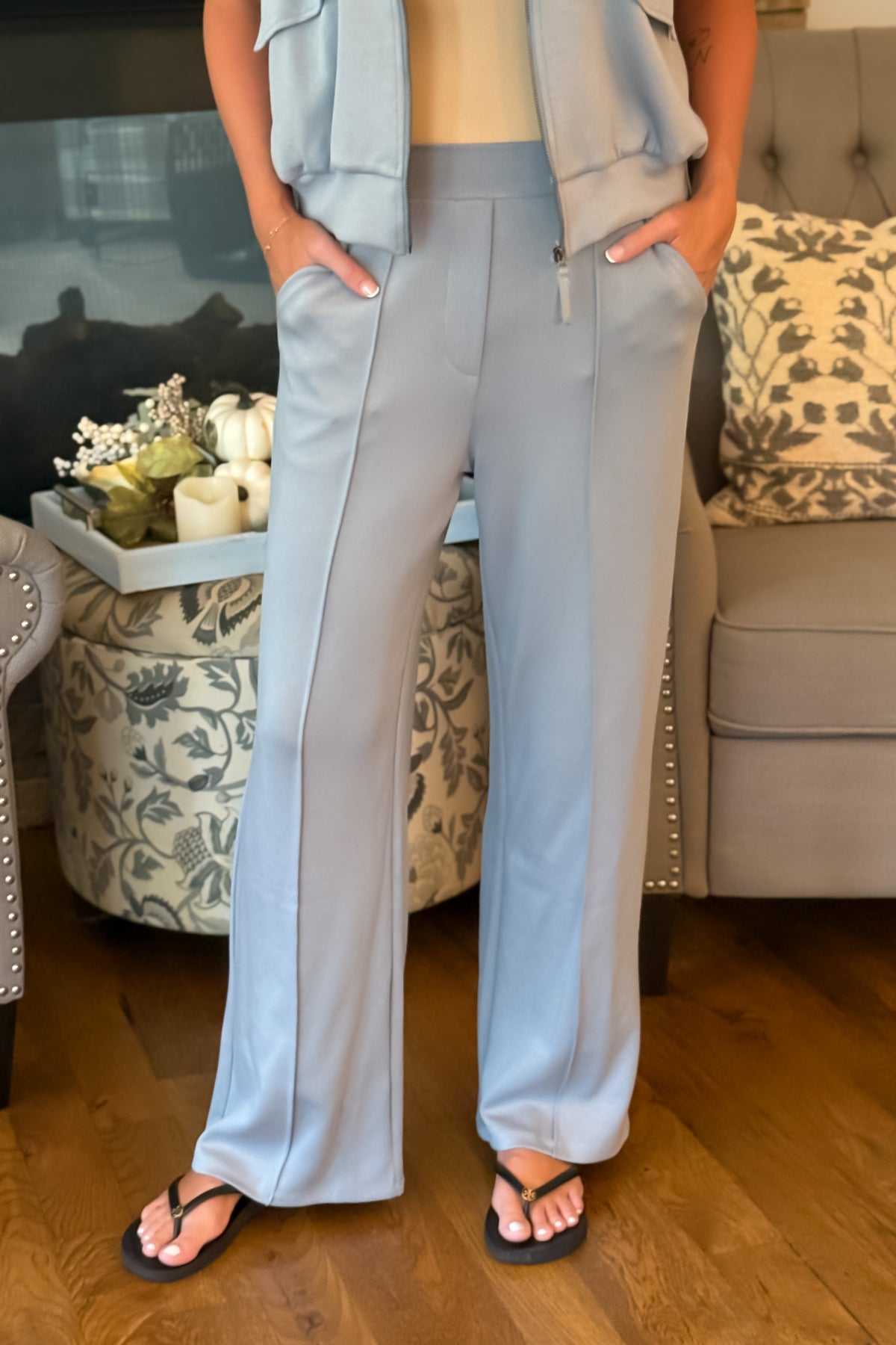 Kayte Buttery Soft Brushed Modal Jacket and Pant Set : Grey Blue