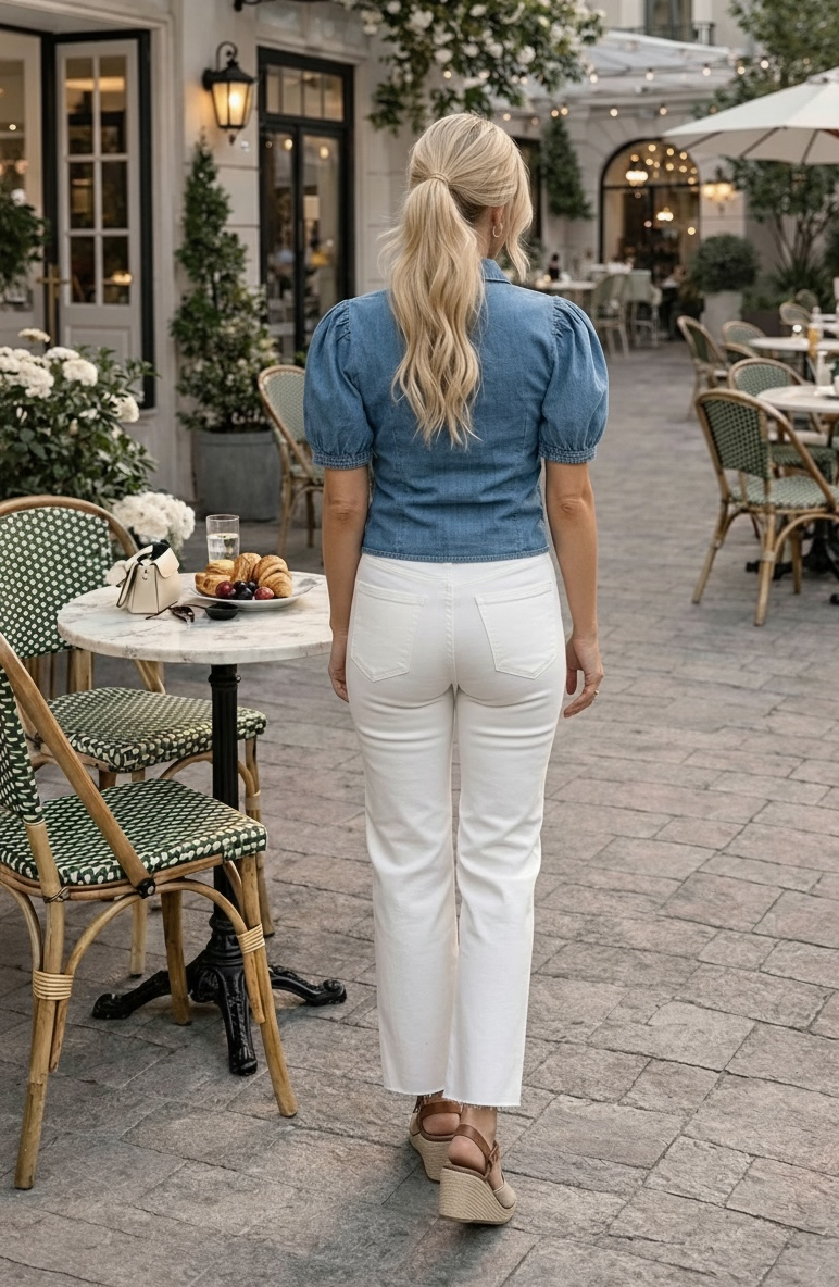 Angela Button Up Collared Top : Denim Blue
