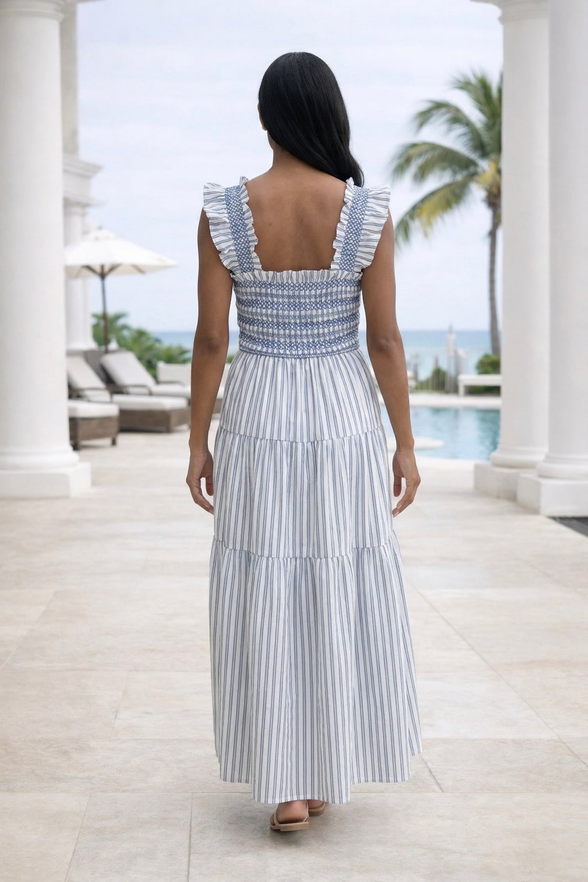 Tate Sleeveless Striped Dress : White/Navy