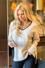 Cafe Date V Neck Sweater : Oatmeal