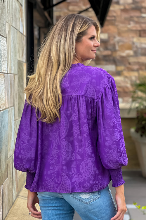 Vila Split Neck Button Blouse : Violet