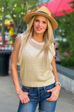 Nova Open Weave Crochet Tank : Cream Gold