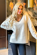 Cafe Date V Neck Sweater : Oatmeal