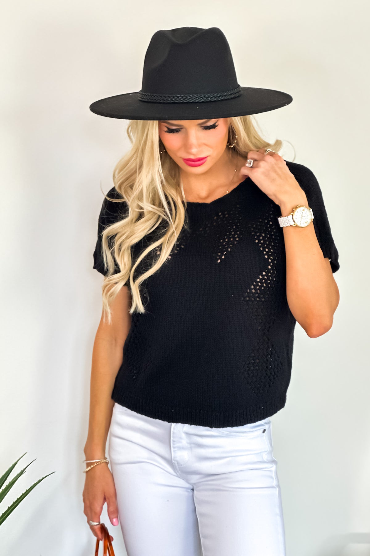 Tribal Jenny Short Sleeve Sweater : Black