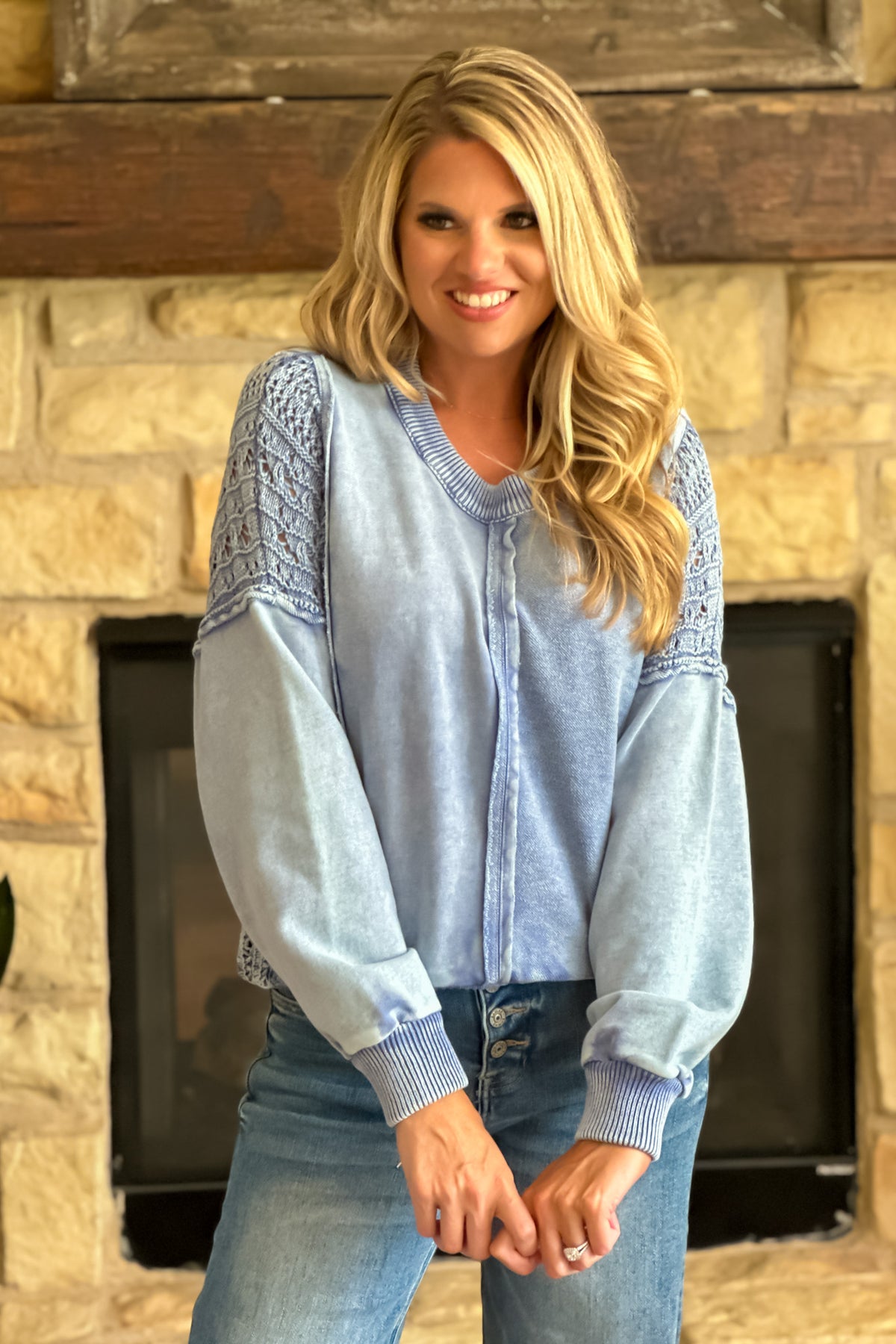 Tribal Janie Raglan Pullover Top : BlueJay