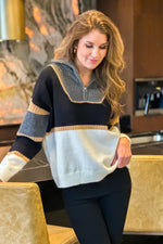 Cozy Cabin 1/4 Zip Sweater : Black & Grey