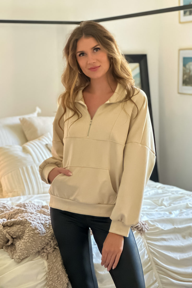 Yolo Suede Feel 1/2 Zip Top : Cream