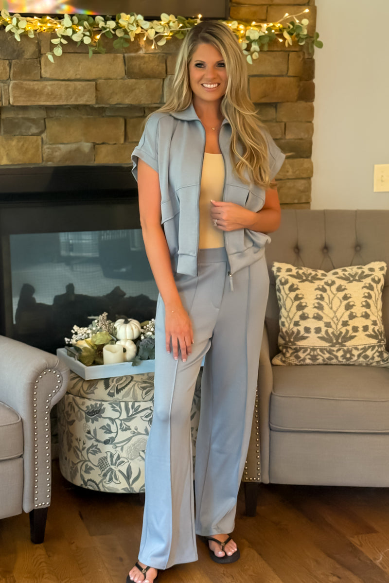 Kayte Buttery Soft Brushed Modal Jacket and Pant Set : Grey Blue