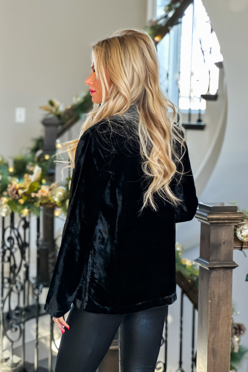 All I Need Velvet Open Front Blazer : Black