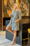 Sabine Rolled Tab Sleeve Dress : Grey