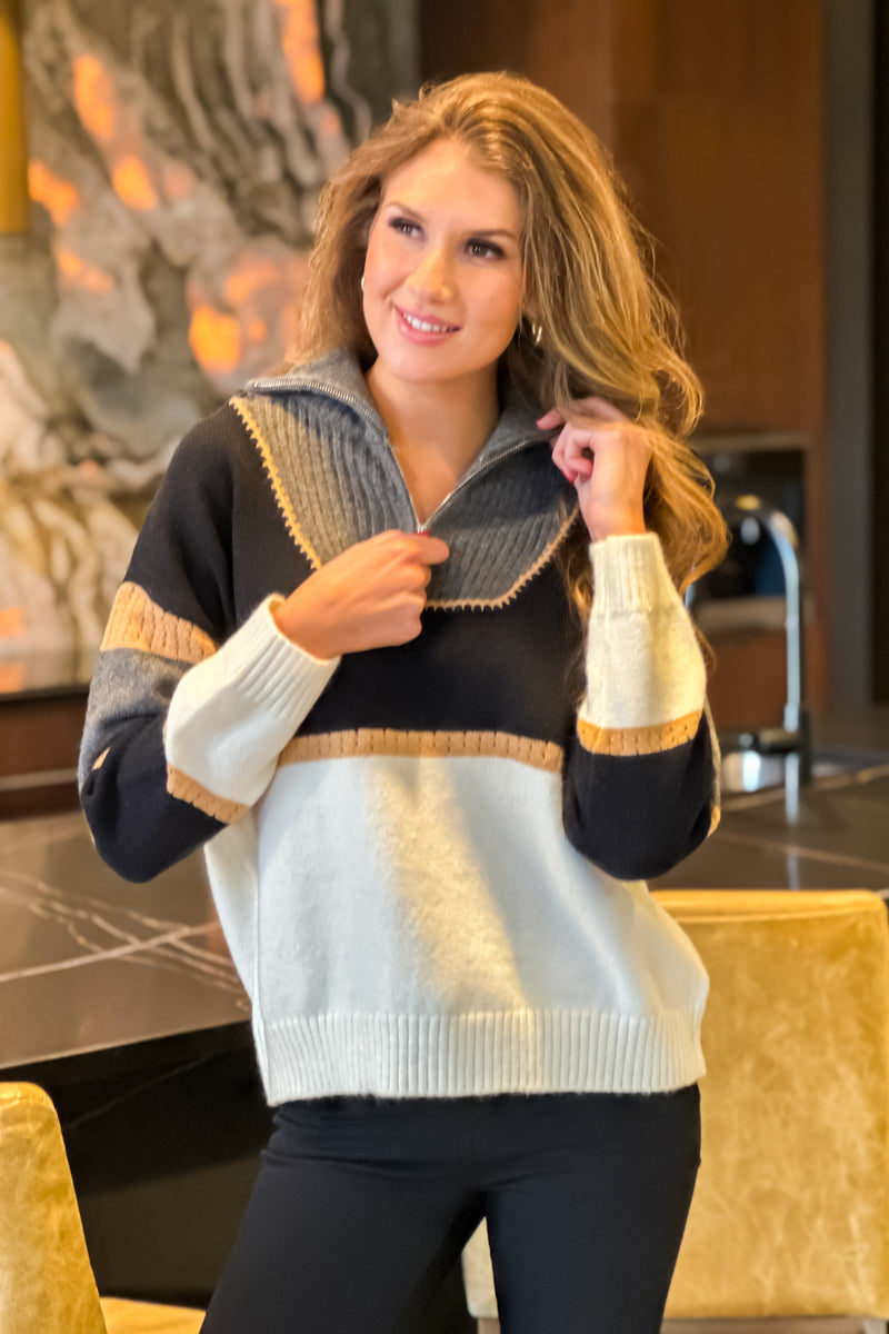 Cozy Cabin 1/4 Zip Sweater : Black & Grey