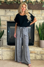 Zelda Printed Tie Waist Wide Leg Pant : Charcoal