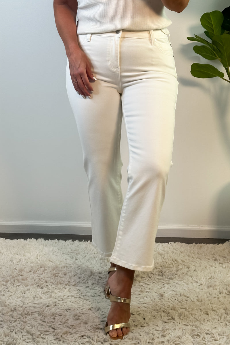 Liverpool Ausha Crop Flare Jeans : White