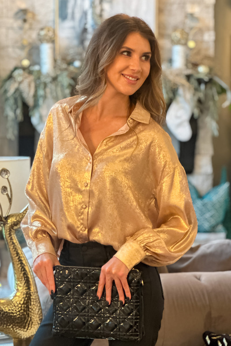 Glimmer Long Sleeve Blouse : Gold