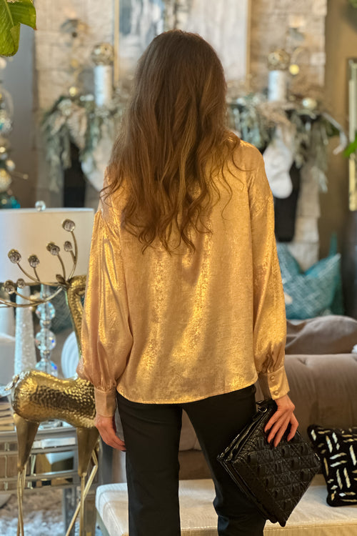 Glimmer Long Sleeve Blouse : Gold