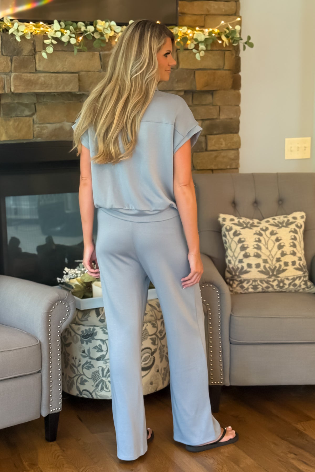 Kayte Buttery Soft Brushed Modal Jacket and Pant Set : Grey Blue