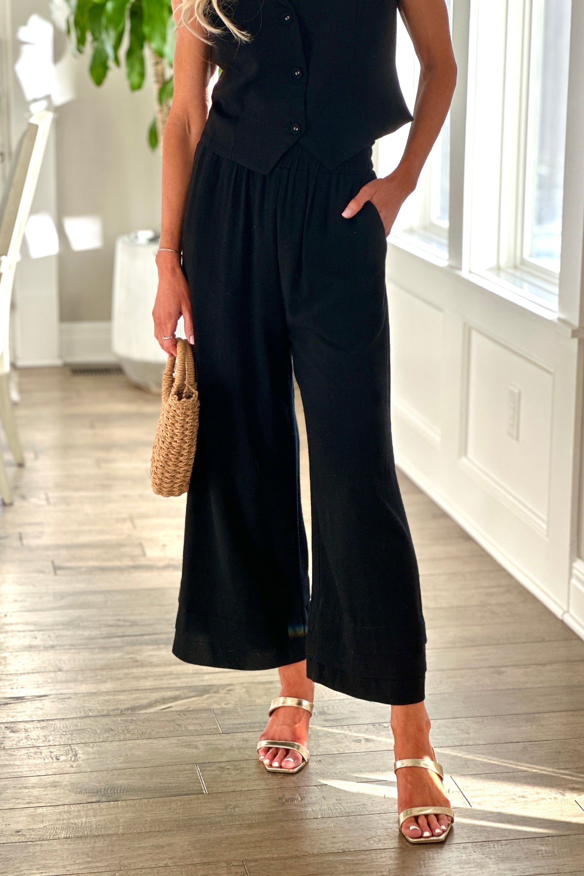 Rhyne Elastic Ruffle Waist Pants : Black