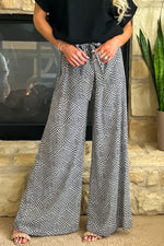 Zelda Printed Tie Waist Wide Leg Pant : Charcoal