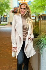 Top Notch Oversized Quilted Open Front Jacket : Beige