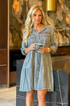 Sabine Rolled Tab Sleeve Dress : Grey