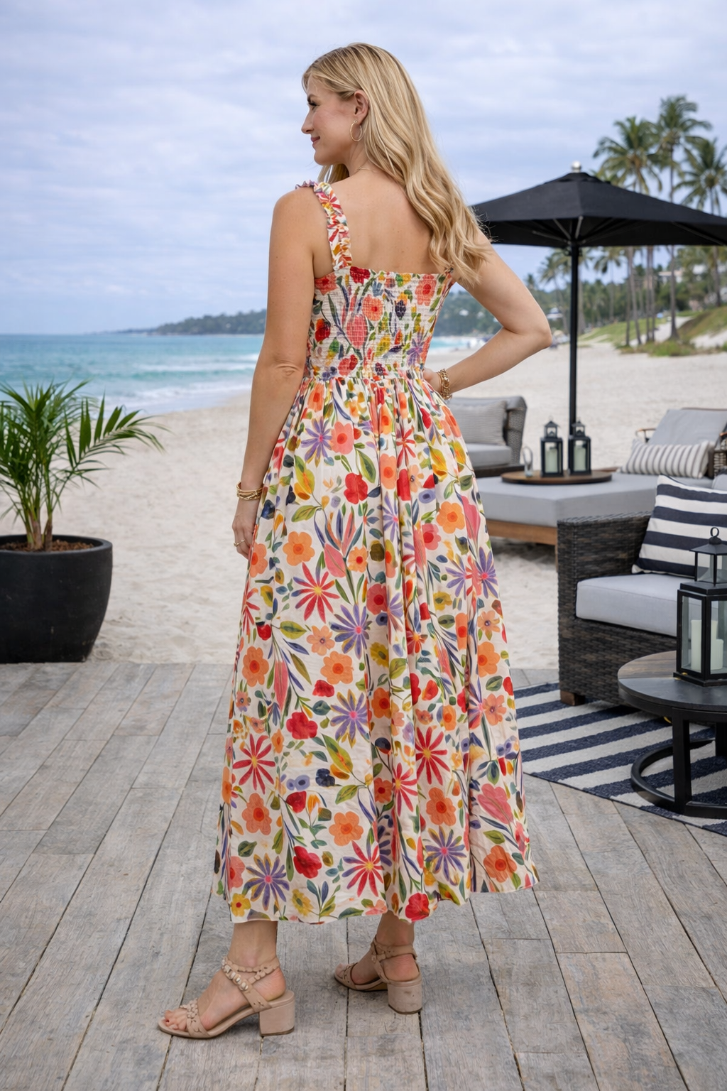 Samira Floral Print Dress : Tan Multi