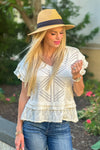 Pasadena Knitted V neck Top : Cream