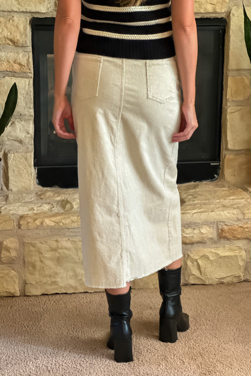 Janna Front Slit Corduroy Skirt : Vintage White