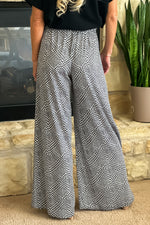 Zelda Printed Tie Waist Wide Leg Pant : Charcoal