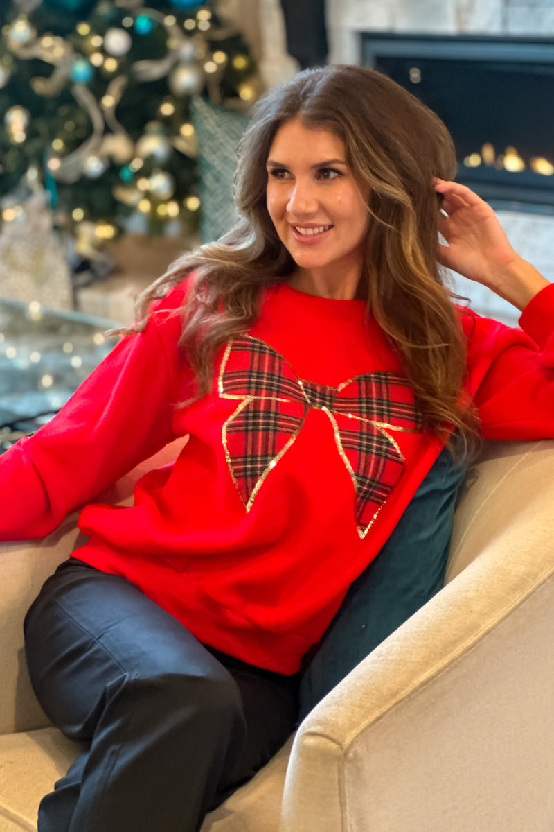 Holiday Traditions Bow Sweatshirt : Red