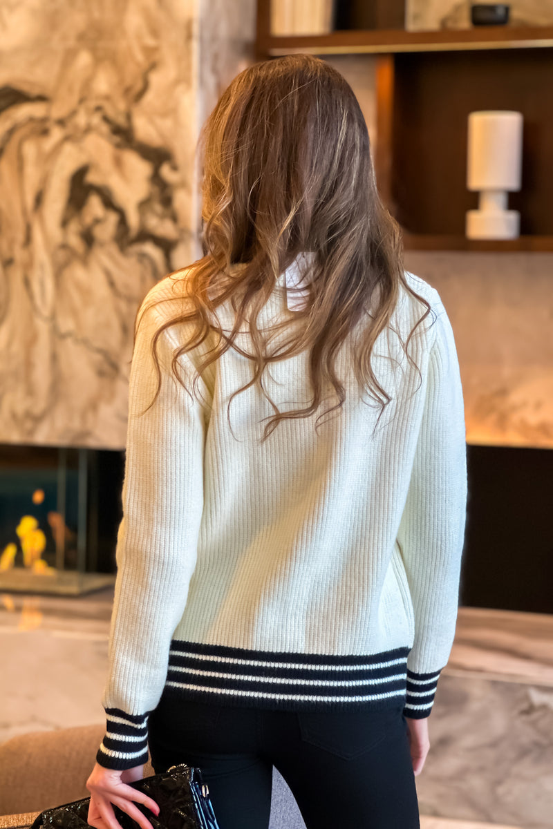 Lunch Date Sweater Cardigan : Ivory/Black