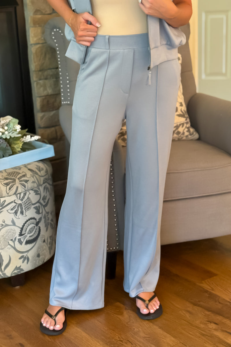 Kayte Buttery Soft Brushed Modal Jacket and Pant Set : Grey Blue