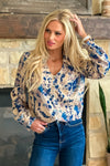 Liverpool Danelle Button Front Blouse : Lapis