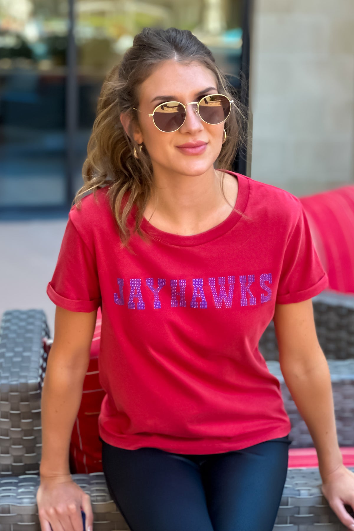KU Rhodes Rhinestone Tee : Red