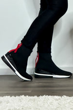 Renato Garini High Top Fashion Sneakers Boots : Black/Red